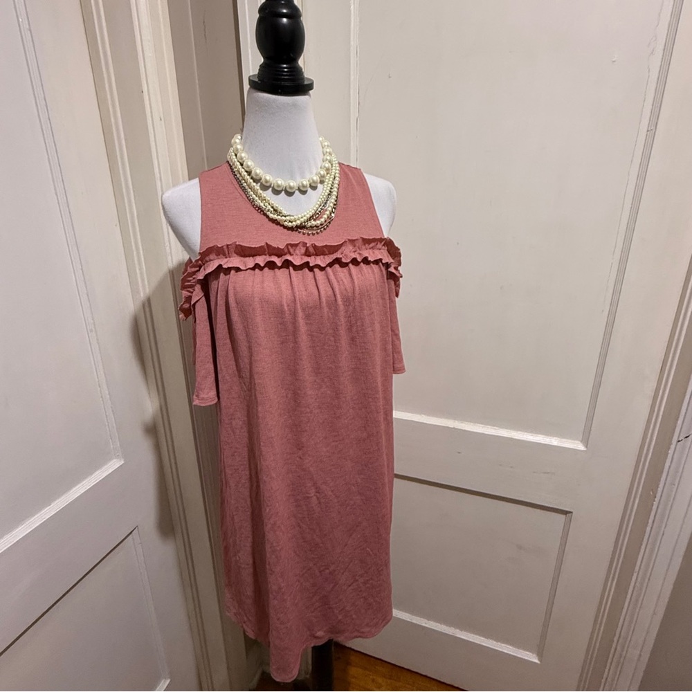 LC Lauren Conrad Blush Ruffle Cold-Shoulder Dress